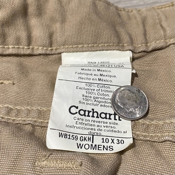 Carhartt Womens Sz 10 x 30 Khaki 2-Loop Carpenter Jeans work Pants WB159 100% Co - Picture 4 of 11